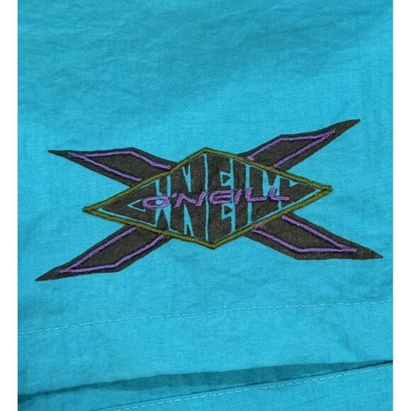 Vintage 80s 90s O’Neill Mens Large Turquoise Blue Embroidered Swim Trunks - Picture 4 of 10